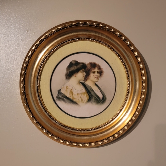 VINTAGE REAR SIGNED WATERCOLOR PAINTING IN 13.5 " A GOLD GILTED ROUND FRAME - Picture 16 of 16